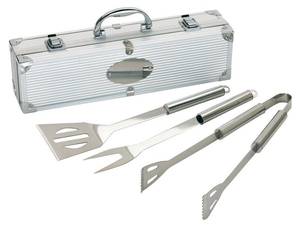 Barbecue-Grillset aus Edelstahl im Silber - Metall - 10 x 8 x 37 cm