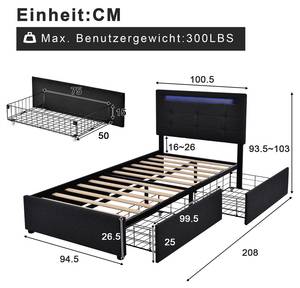 Polsterbett Hart Ⅴ Schwarz - Breite: 101 cm - Schwarz