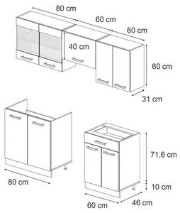 Küchenzeile R-Line 41018 Blaugrau - Eiche Dekor - Sonoma Eiche Trüffel Dekor - Tiefe: 60 cm