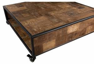 Table basse carrée roulettes Marron - Bois massif - 100 x 32 x 100 cm