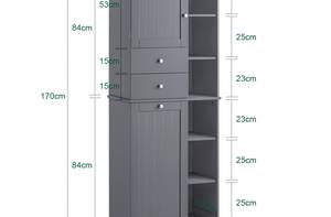 Hochschrank mit Wäschesack BZR104-DG Grau - Holzwerkstoff - 60 x 170 x 37 cm