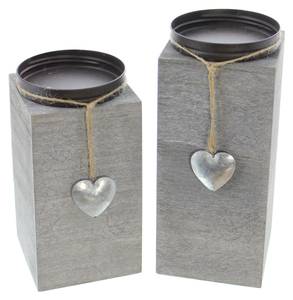 Kerzenhalter Little Heart 2er Set Grau - Holz teilmassiv - 10 x 19 x 10 cm