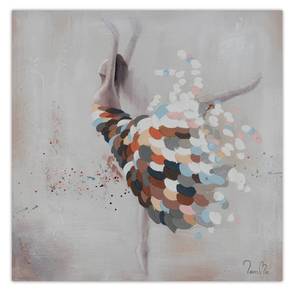 Tableau peint à la main Delicate Dance Marron - Blanc - Bois massif - Textile - 60 x 60 x 4 cm