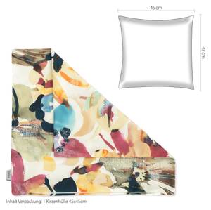 Kissenbezug gelb-blau-rot-creme |Floral| Weiß - Textil - 45 x 45 x 45 cm