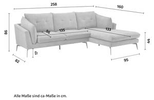 Ecksofa SANDRO Grau - Metall - Massivholz - Textil - 258 x 86 x 160 cm