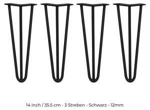 4 x 3 Streben Hairpin-Tischbeine 35.5cm Schwarz - Metall - 1 x 36 x 2 cm
