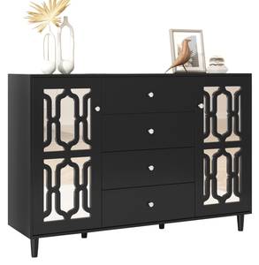 Sideboard mit Spiegel EurynomⅡ Schwarz - Holzwerkstoff - Glas - Metall - 147 x 102 x 40 cm