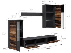 SARAI Wohnwand Old wood/Matera ohne LED Schwarz - Dunkelbraun - Graphit - Eiche Dunkel