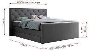 Boxspringbett KING VELEN Dunkelgrau - Breite: 180 cm - H4 - Kunstleder