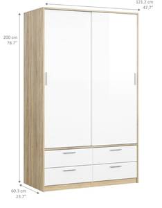 l' armoire Lisa Blanc - En partie en bois massif - 121 x 200 x 60 cm