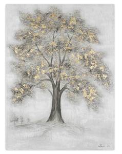 Tableau peint à la main Magic Tree Gris - Blanc - Bois massif - Textile - 75 x 100 x 4 cm
