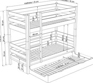 Etagenbett N01 mit Matratzenschublade Grau - 80 x 180 cm