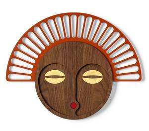 Wandmaske Mini Modern African Mask #23 Braun - Rot - Holzwerkstoff - Kunststoff - 30 x 23 x 1 cm