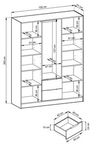 Kleiderschrank Nelly 3D Schwarz - Eiche Dekor