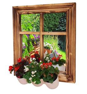 Holz Fensterrahmen Fenster mit Spiegel Massivholz - 67 x 77 x 26 cm