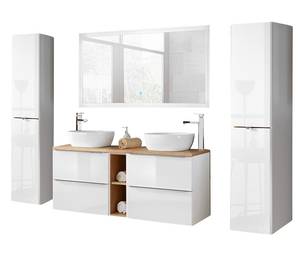 Badmöbel Set mit Doppel-Waschtisch Weiß - Holzwerkstoff - 250 x 190 x 48 cm