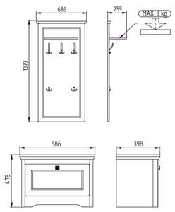 Garderoben-Set TIWOLI 3-teilig Braun - Weiß - Holzwerkstoff - 138 x 208 x 40 cm