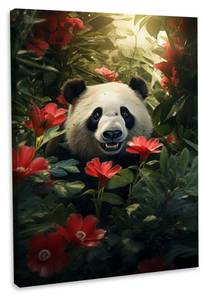 Leinwandbild Panda Flowers 70 x 105 cm