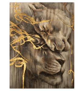 Tableau peint à la main Majestic Love Doré - Bois massif - Textile - 75 x 100 x 4 cm