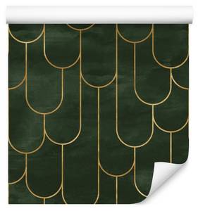 Papier Peint Motif GÉOMÉTRIQUE Art Deco Beige - Vert - Papier - Textile - 53 x 1000 x 1000 cm