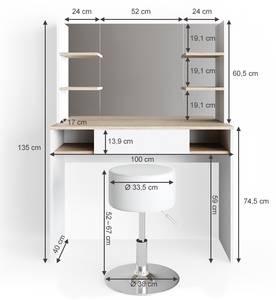 Coiffeuse Daenerys 34503 Imitation chêne de Sonoma - Blanc