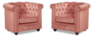 Fauteuil CHESTERFIELD Lot de 2 Rose clair - Profondeur : 82 cm