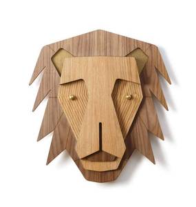 Masque decoratif mural The Lion Marron - Bois manufacturé - Matière plastique - En partie en bois massif - 30 x 32 x 1 cm