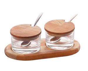 Miel et Confiture set de 7p Marron - Bois manufacturé - Verre - 13 x 8 x 24 cm