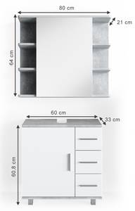 Badmöbelset Ilias Weiß/Beton 2er Set Grau - Weiß - Holzwerkstoff - 80 x 64 x 21 cm