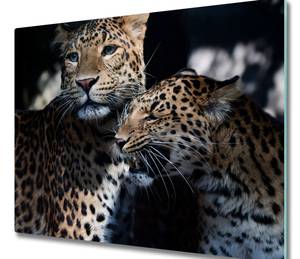 Schneidebrett Zwei Leoparden Braun - Glas - 52 x 1 x 60 cm