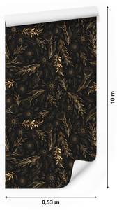 Papier Peint Feuilles FLEURS Nature Boho Beige - Noir - Marron - Papier - Textile - 53 x 1000 x 1000 cm