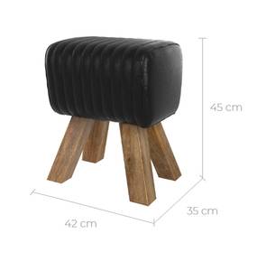 Tabouret Morena Noir Noir - Cuir véritable - 42 x 45 x 35 cm