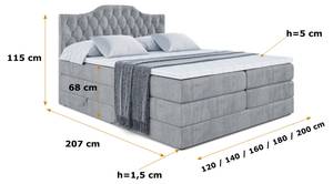 Boxspringbett VILA-1 KING Hellgrau - Breite: 180 cm