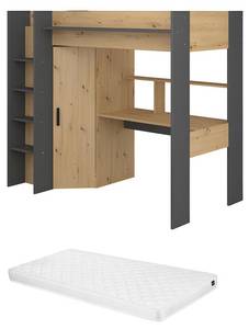 Hochbett AUCKLAND Grau - Holzwerkstoff - 116 x 178 x 204 cm