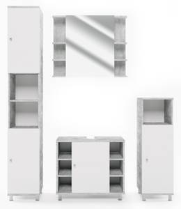 Badmöbelset Fynn Beton/Weiß 4er Set Beton Dekor - Weiß - 80 x 190 x 32 cm