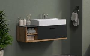 SYNNAX Meuble avec vasque - 1 Abattant + Gris - En partie en bois massif - 120 x 36 x 45 cm