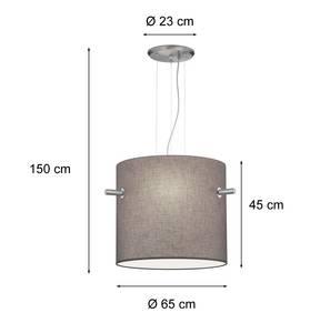 LED Pendelleuchte dimmbar Stoff Grau Grau - Silber - Metall - Textil - 65 x 150 x 65 cm