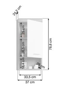 Hängeschrank Weiß Hochglanz Korpus Grau Breite: 37 cm