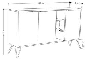 Buffet Clara Gris - Bois manufacturé - 36 x 83 x 142 cm