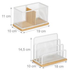 2-teiliges Schreibtisch Organizer Set Braun - Weiß - Bambus - Metall - 18 x 15 x 10 cm