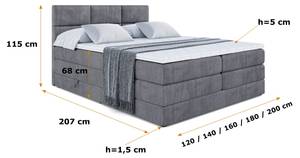 Boxspringbett OHIO KING Steingrau - Breite: 140 cm