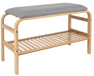 Banc en bois et tissu gris Marron - Bambou - 30 x 45 x 70 cm