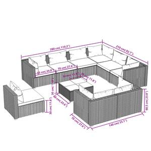 Garten-Lounge-Set (10-teilig) 3013638-12 Braun - Weiß - Metall - Polyrattan - 60 x 30 x 60 cm