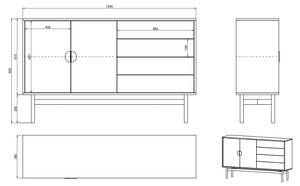 Sideboard STOON Schwarz - Holzwerkstoff - 154 x 93 x 38 cm