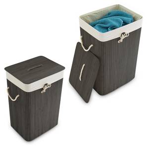 Lot de 2 paniers à linge bambou noir Noir - Blanc crème