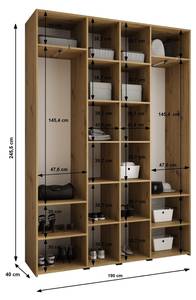 Armoire à portes battantes Como 2 Doré - Blanc - 190 x 40 cm