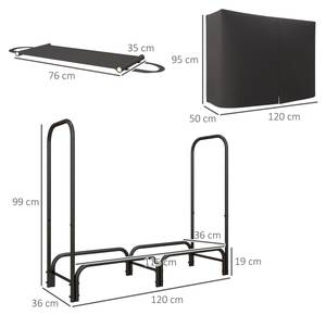 Kaminholzregal 842-347V01BK Schwarz - Metall - 36 x 99 x 120 cm