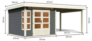 Gartenhaus Trelleborg F mit Anbaudach Grau - Holz