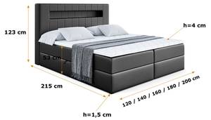 Boxspringbett  - ORGOL 2 Hochglanz Schwarz - Breite: 200 cm - H3