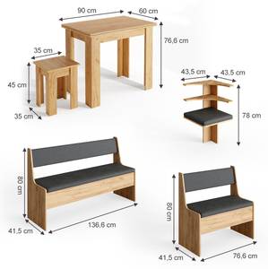 Sitzecke Roman 180x120cm Hocker Tisch Braun - Holzwerkstoff - 136 x 80 x 60 cm